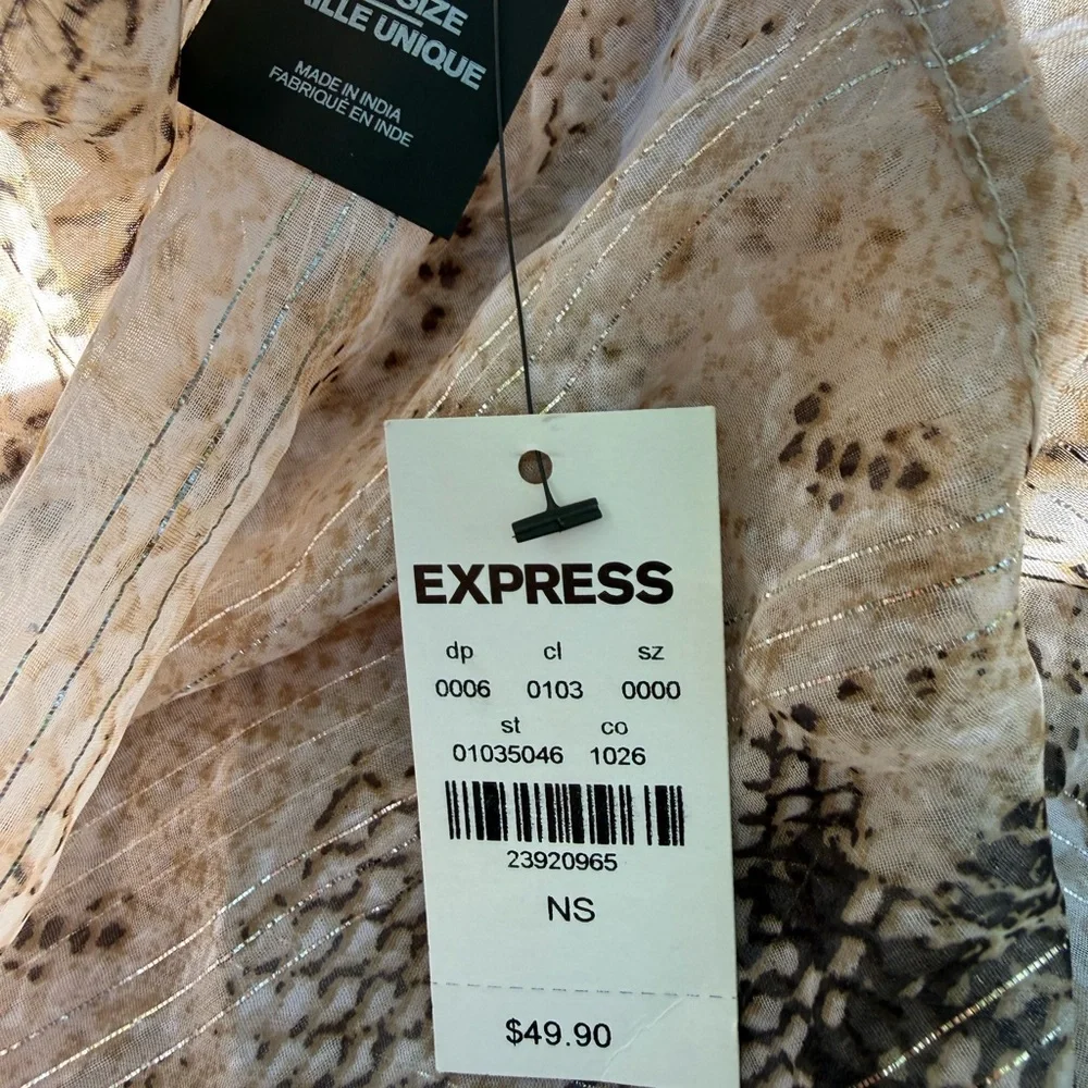 NWT Express Sheer Snake-Print Tie-Front Shrug in Beige‎ & Black w/ Silver Thread